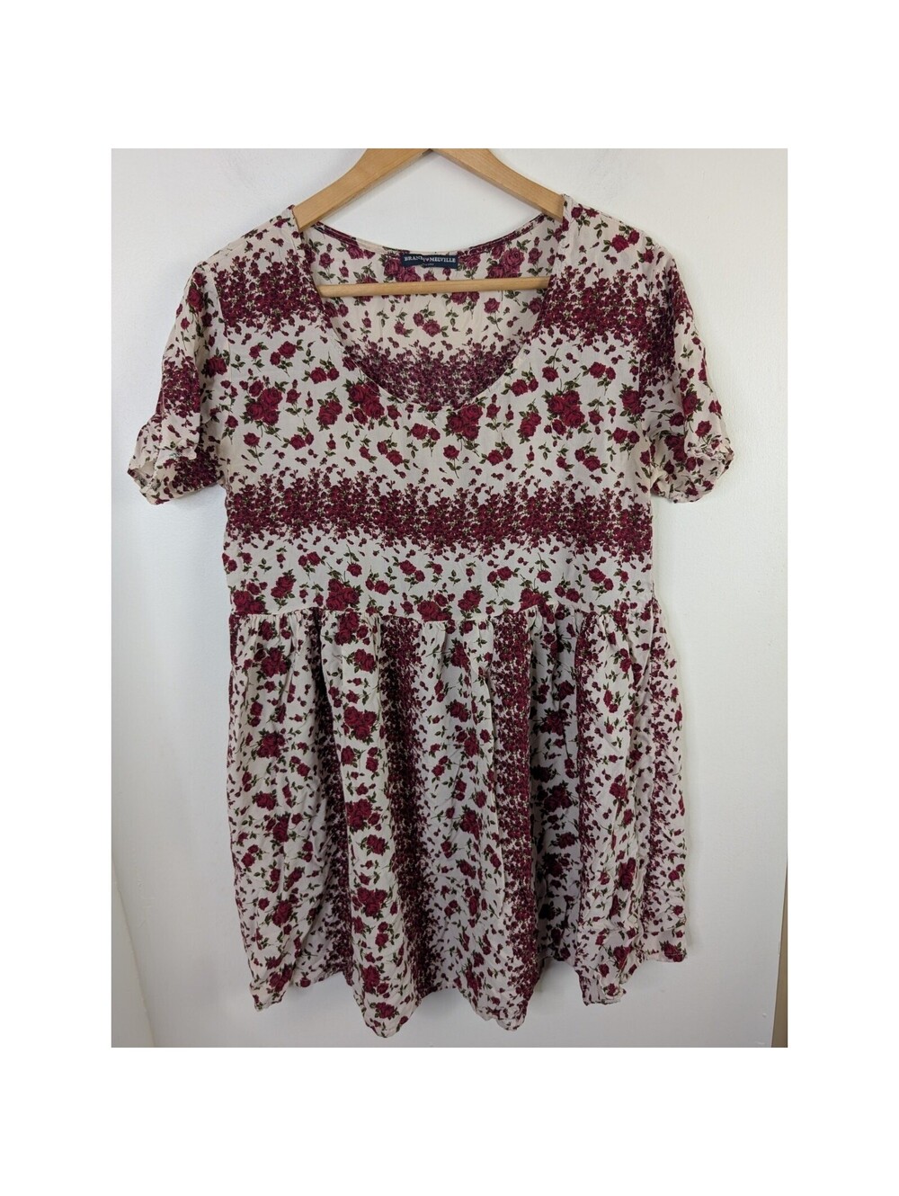 Brandy Melville Rose Dress White Red Flowers Boho Mini Sundress *See Description